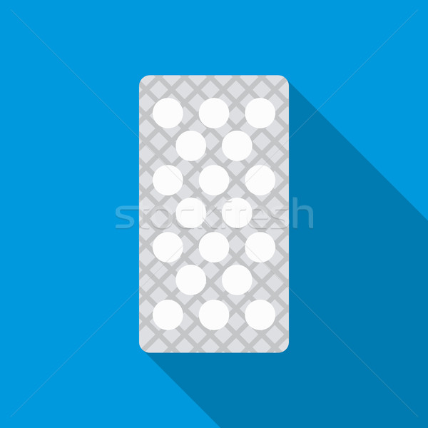 Stock photo: Round pills in a blister pack icon, flat style