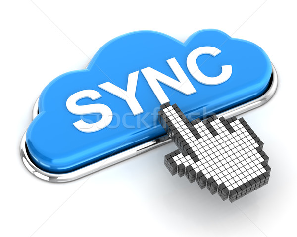 Clicking a cloud shaped sync button, 3d render Stock photo © ymgerman