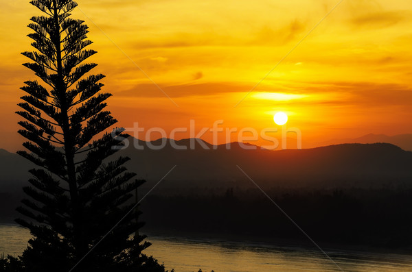 Pôr do sol montanha alcance topo ver proibir Foto stock © Yongkiet