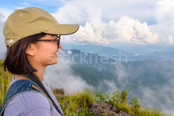 Foto stock: Andarilho · asiático · bonitinho · adolescentes · menina · olhando