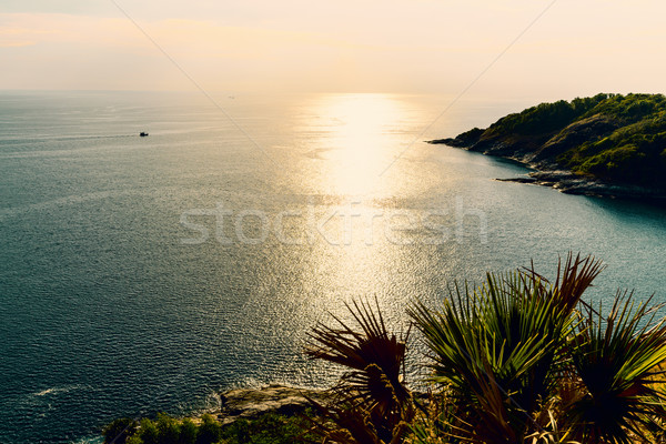 High angle view island and sea at Laem Phromthep on green teal colour tone Stock photo © Yongkiet