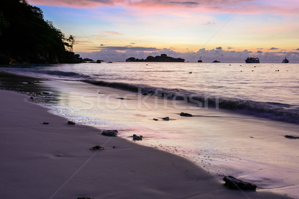 Stockfoto: Mooie · zonsopgang · strand · kleuren · ochtend · hemel