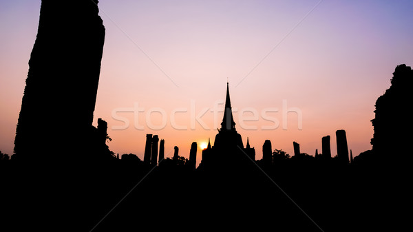 Silhouette Wat Phra Si Sanphet, Thailand Stock photo © Yongkiet