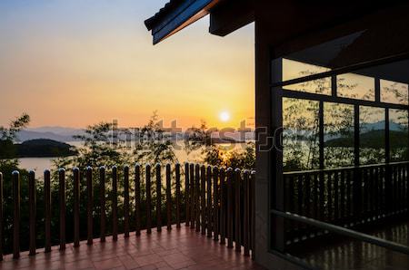 High angle view beautiful lake at sunset from resort Stock photo © Yongkiet