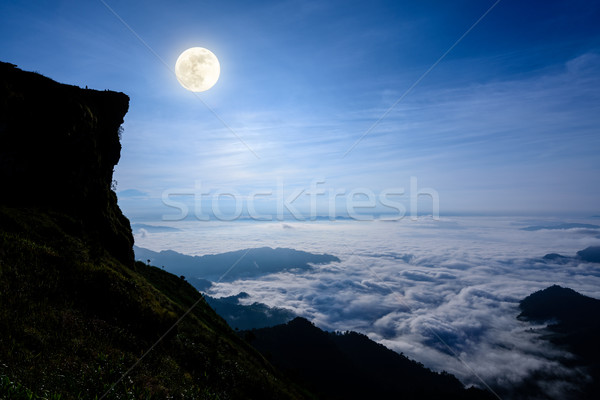 Pełnia księżyca szczyt górskich piękna krajobraz charakter Zdjęcia stock © Yongkiet