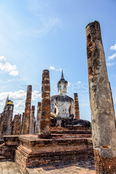 Foto stock: Buda · estatua · ruinas · antigua · sesión · brillante