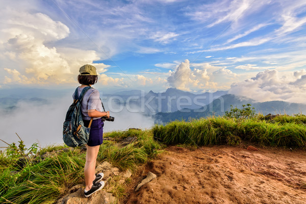 Tourist teen girl on Phu Chi Fa mountain Stock photo © Yongkiet
