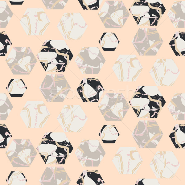 Marble stone hexagons seamless pale pink vector texture. Stock photo © yopixart