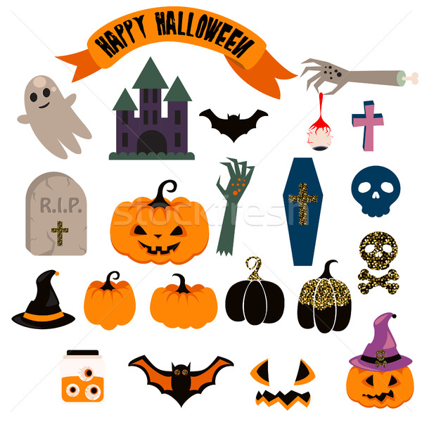 Foto d'archivio: Halloween · vettore · clipart · set · zucca