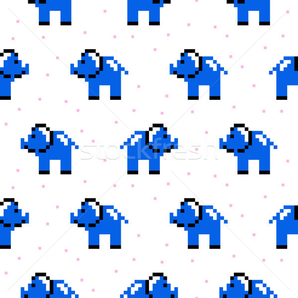 Blue elephant cartoon pixel art seamless pattern. Stock photo © yopixart