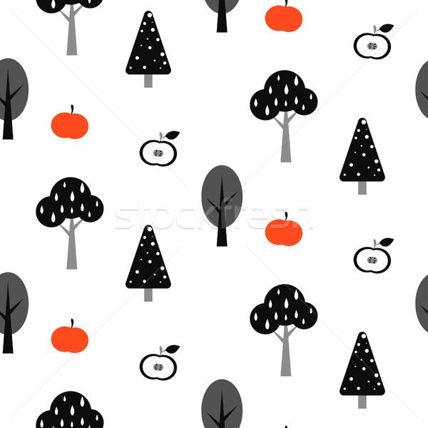 ストックフォト: 黒 · ツリー · 森林 · リンゴ · 黒白