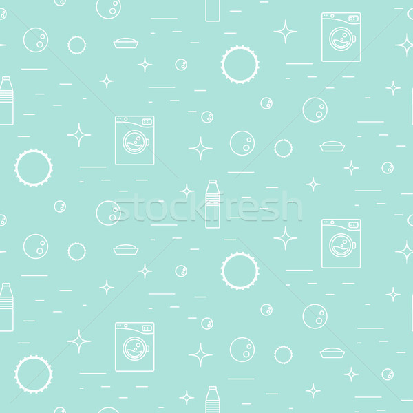 Washing machine and soap bubbles thin line seamless pattern. Stock photo © yopixart