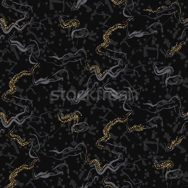 Marble stone black and glitter vector seamless texture. Stock photo © yopixart