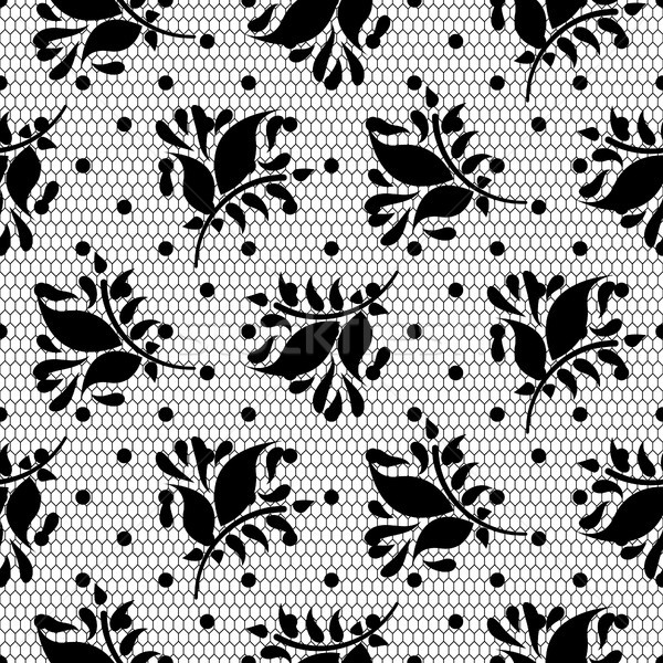 Stock photo: Lace floral vector black seamless pattern.