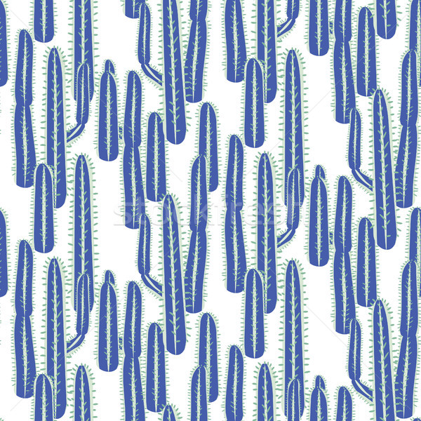 Cactus long blue plant vector seamless pattern. Abstract desert nature fabric print. Stock photo © yopixart