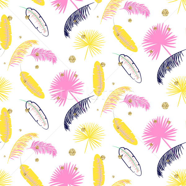 Yellow and pink palm leaves seamless vector pattern. Stock photo © yopixart