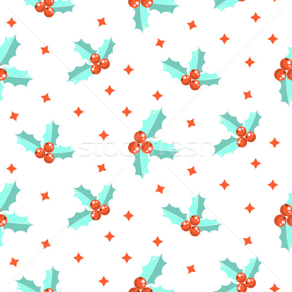 New Year holly berry seamless vector pattern. Stock photo © yopixart