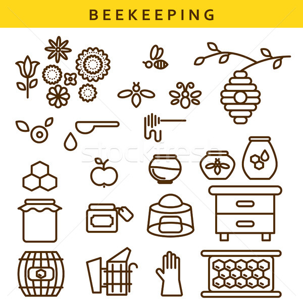 Beekeeping vector line icon set. Stock photo © yopixart