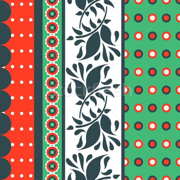 Stock photo: Folk floral red and green seamless vector pattern.