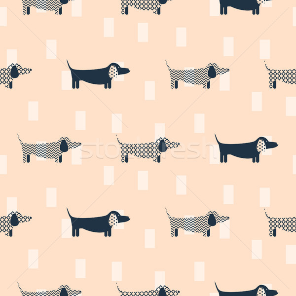 Dachshund dog scandinavian seamless vector peach colored pattern. Stock photo © yopixart