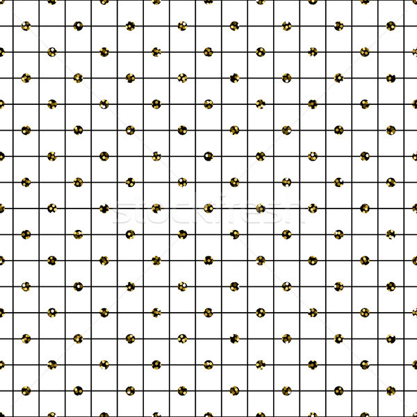 Stock photo: Glitter polka dot on checkered line seamless vector pattern.