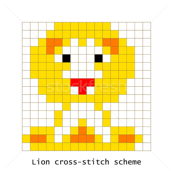 Cross-stitch pixel art lion animal vector set. Stock photo © yopixart