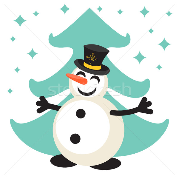 Happy snowman cartoon vector icon Stock photo © yopixart