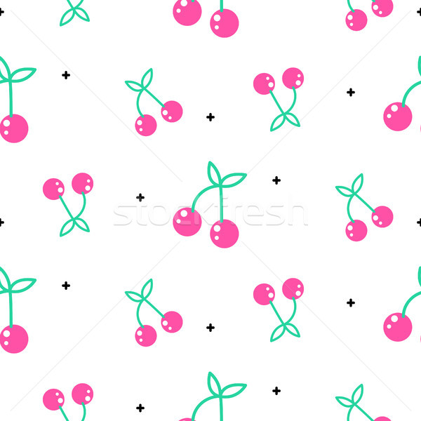 Bright summer juicy cherry cartoon seamless pattern. Stock photo © yopixart