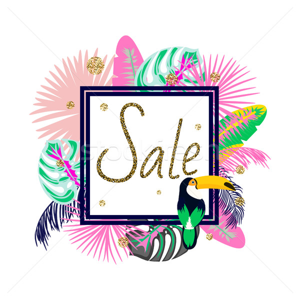 Frame banner for summer sale advertisement. Palm leaves flyer. Stock photo © yopixart