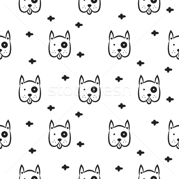 Dog scandinavian seamless vector monochrome pattern. Stock photo © yopixart