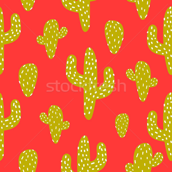 Green and red cactus vector seamless pattern. Stock photo © yopixart