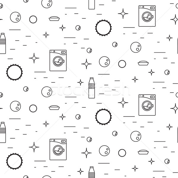 Washing machine and soap bubbles thin line seamless pattern. Stock photo © yopixart