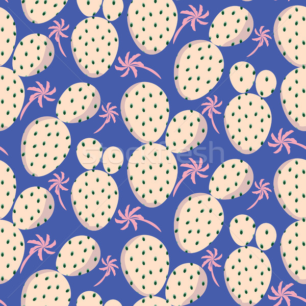 Cactuses pink vector seamless blue pattern. Abstract desert nature textile print. Stock photo © yopixart