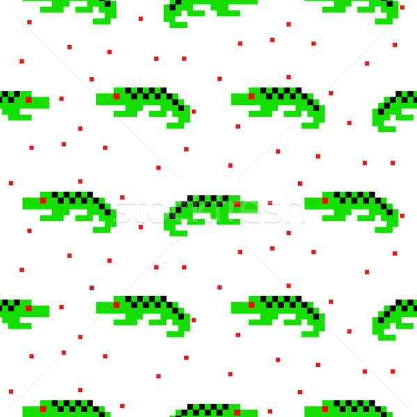 Green crocodile cartoon pixel art seamless pattern. Stock photo © yopixart