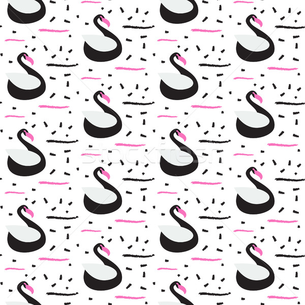 Black swan on lake seamless white pattern. Stock photo © yopixart