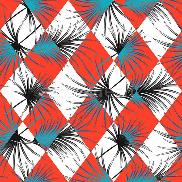 Palm leaves and harlequin rhombs seamless vector pattern. Stock photo © yopixart