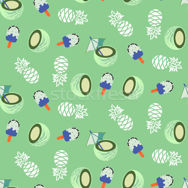 Coconut, pineapple and icecream seamless vector pattern. Stock photo © yopixart