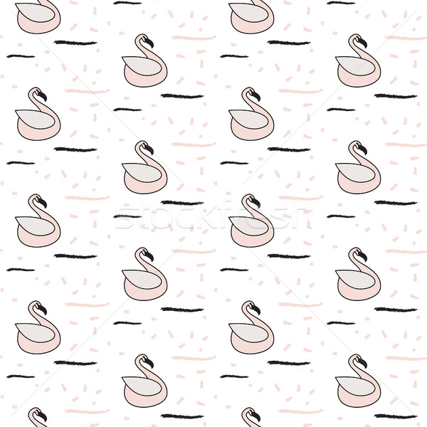 Pink swan seamless white pattern. Stock photo © yopixart