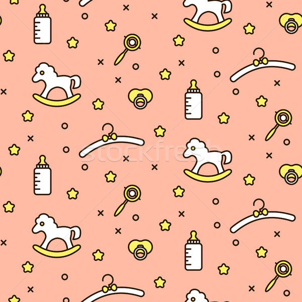 Baby cute toddler pink line icon vector pattern. Stock photo © yopixart