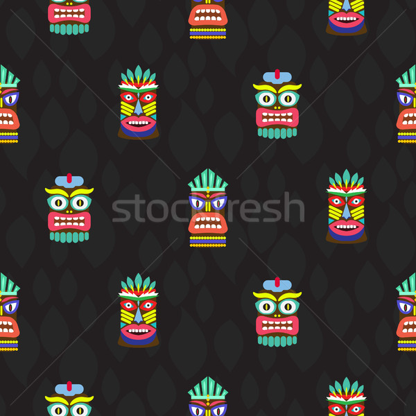 Colorful tiki masks totems seamless dark pattern vector. Stock photo © yopixart