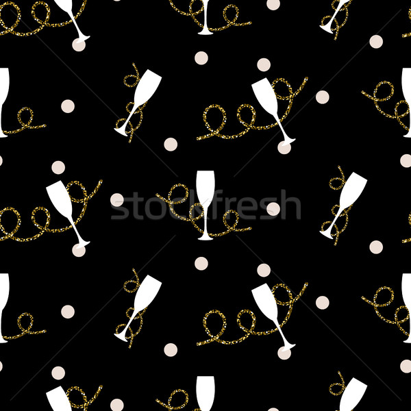 Glitter serpentine confetti ornament. Vector black gold seamless pattern collection. Stock photo © yopixart