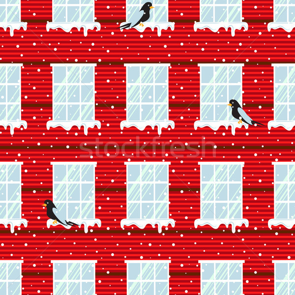 Windows seamless vector pattern and red wall building. Stock photo © yopixart