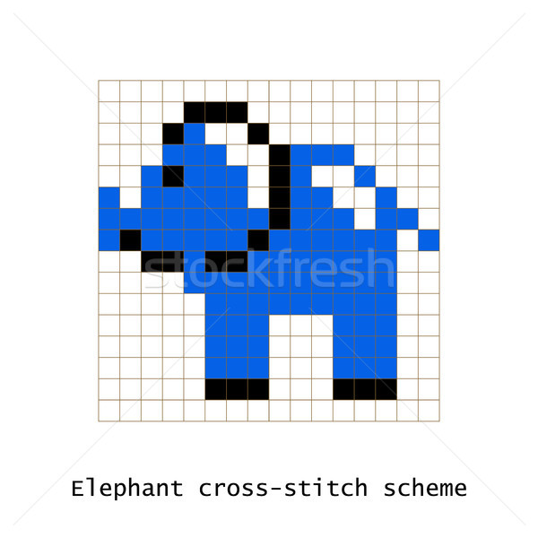 Cross-stitch pixel art elephant vector set. Stock photo © yopixart
