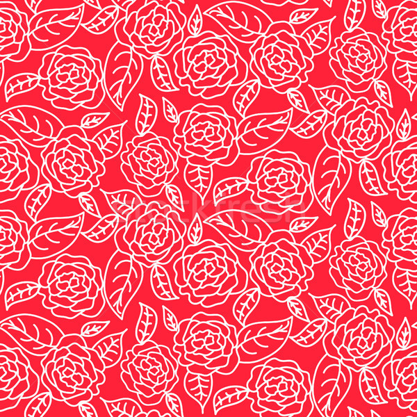 Red line roses floral pattern seamless vector. Stock photo © yopixart
