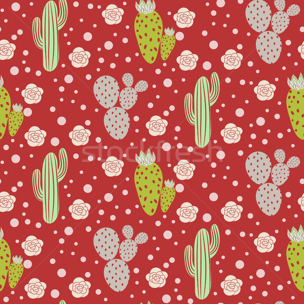 Cactus desert vector seamless pattern. Green and grey nature fabric print texture. Stock photo © yopixart