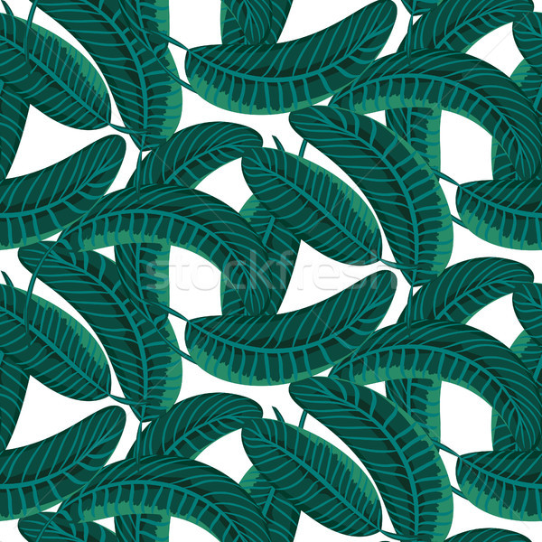 Emerald green palm leaves dense bold seamless vector pattern. Stock photo © yopixart