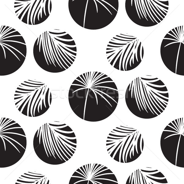 Silhouette circles and palm leaves black seamless vector pattern. Stock photo © yopixart