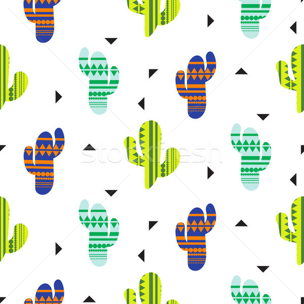 Cacti tribal vector seamless pattern. Mexican style color cacti textile print. Stock photo © yopixart