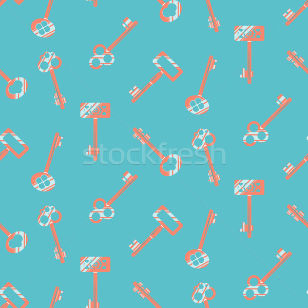 Copper keys on blue seamless vector pattern. Stock photo © yopixart