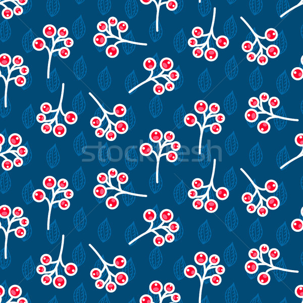 Rowan berry seamless pattern on blue. Stock photo © yopixart